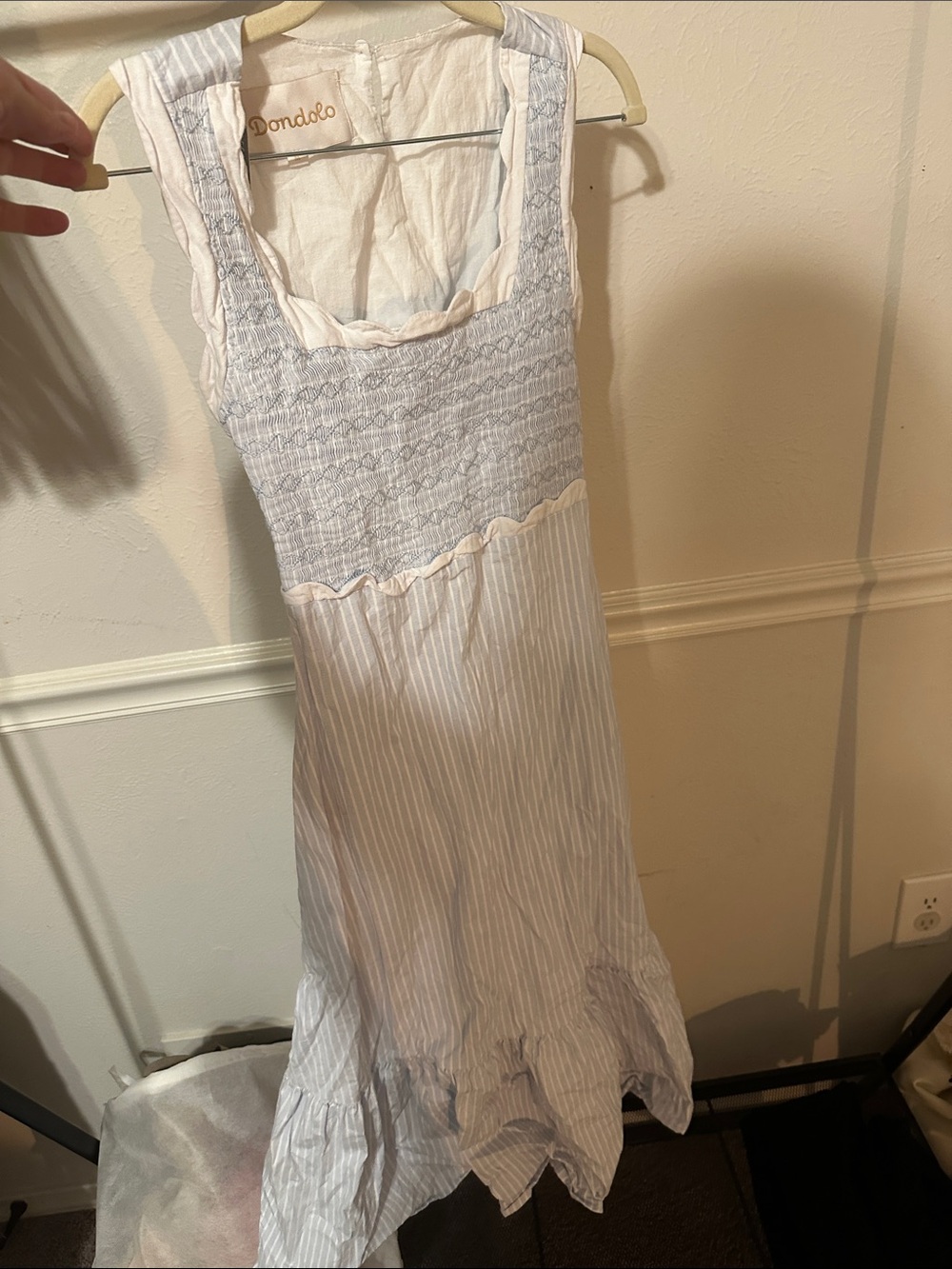 Dondolo Light Blue & White Striped Smocked Sundress